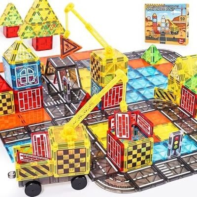 iKidiki Magnetic Tiles for Kids, Toys for 3 4 5 6 7 8 Year Old Boys Girls