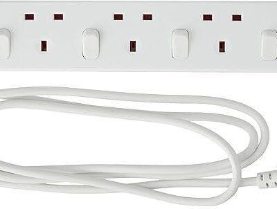 Masterplug Four Socket Extension with Individual Switches, 2 Metres, White