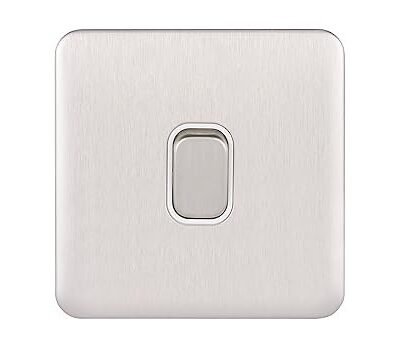 Schneider Electric Lisse Screwless Deco - Single 2 Way Light Switch, 10AX, GGBL1012WSS, Stainless Steel with White Insert