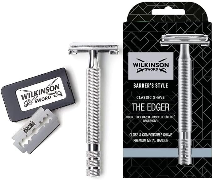 WILKINSON SWORD - Double Edge For Men | Premium Stainless Steel Safety Razor | Razor Handle + 5 Blade Refills